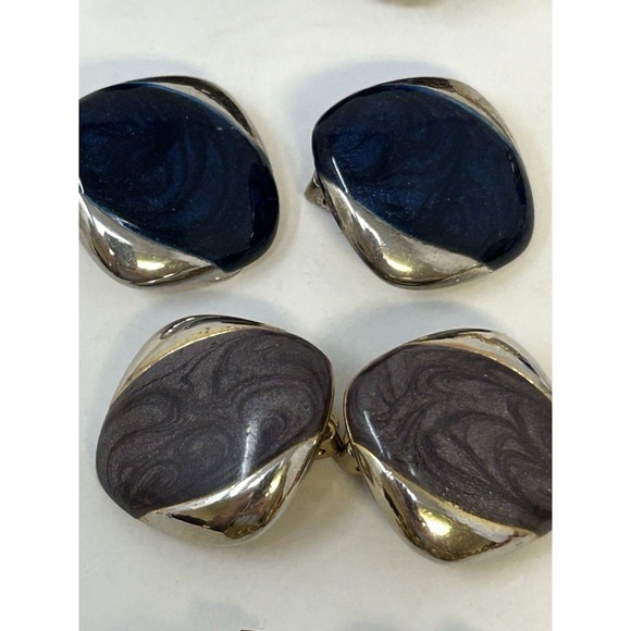 Vintage Clip-On Earring Lot 1980s-90s‎ Bold Enamel Pearl Beaded Statement Retro - Picture 5 of 8